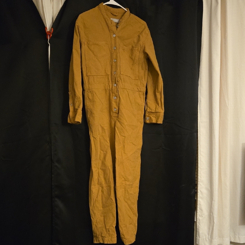 Everlane Canvas Button-Up Tan Work Coveralls Jumpsuit 100% Organic Cotton